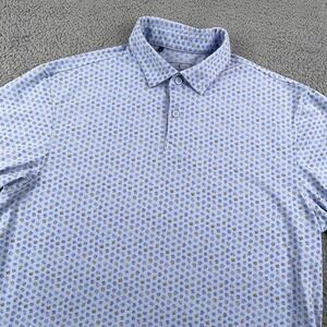 Adidas Polo Shirt Mens Small Blue Geometric Print Golf Performance Stretch